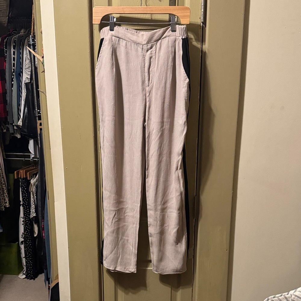 Women's Beige Track Pants with Black Stripes